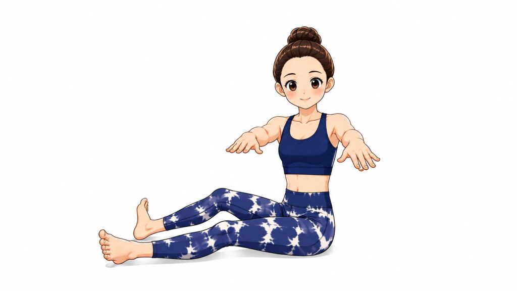 SOELUのビギナーピラティスで上体をひねり腹筋に効かせる動きのヨガミンのイラスト