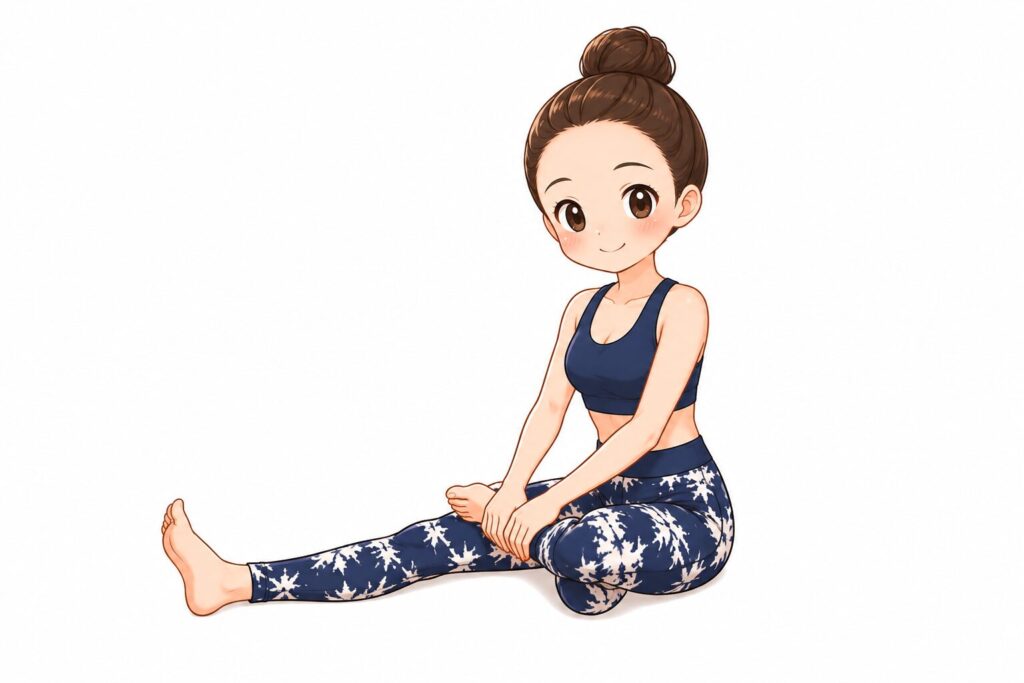 SOELUの疲労リセットヨガで、ふくらはぎをほぐす動作を再現したヨガミンのイラスト