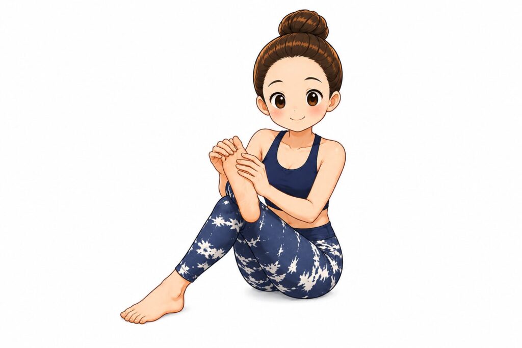 SOELUのリフレクソロジーで足指をつまむ動きをするヨガミンのイラスト