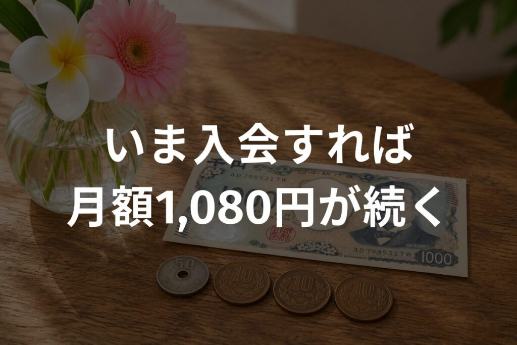 いま入会すれば月額1,080円が続く